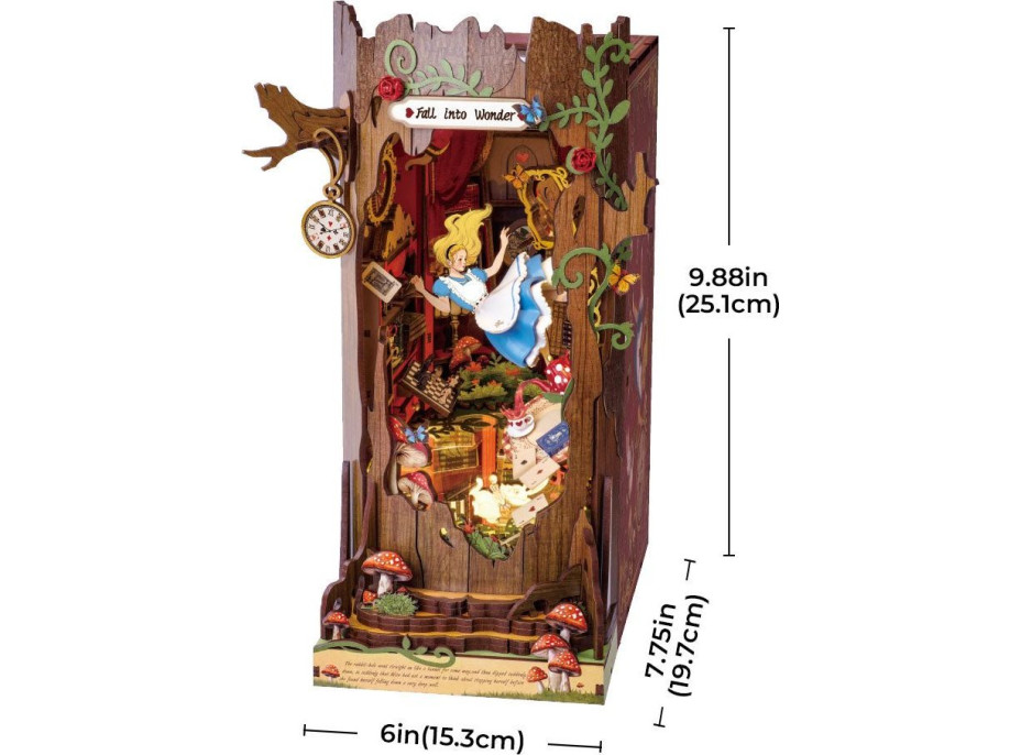 ROBOTIME Rolife DIY 3D Zarážka na knihy: Alenka v Říši divů s LED osvětlením 300 dílků
