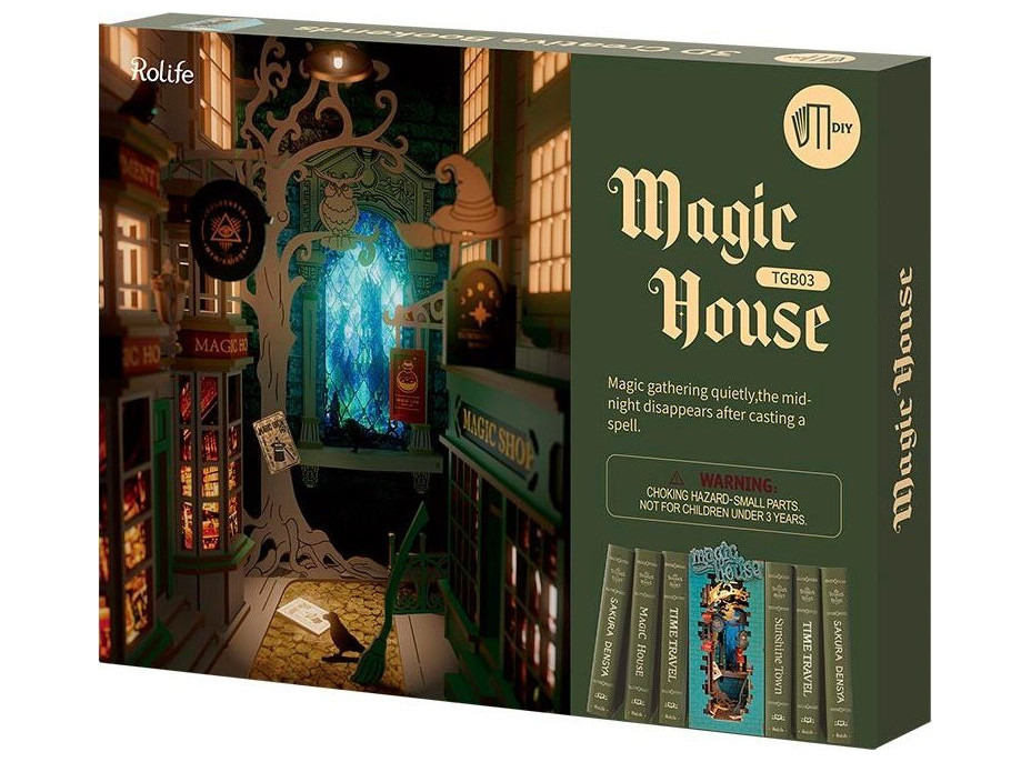 ROBOTIME Rolife DIY 3D Zarážka na knihy: Kouzelnická ulička s LED osvětlením 216 dílků