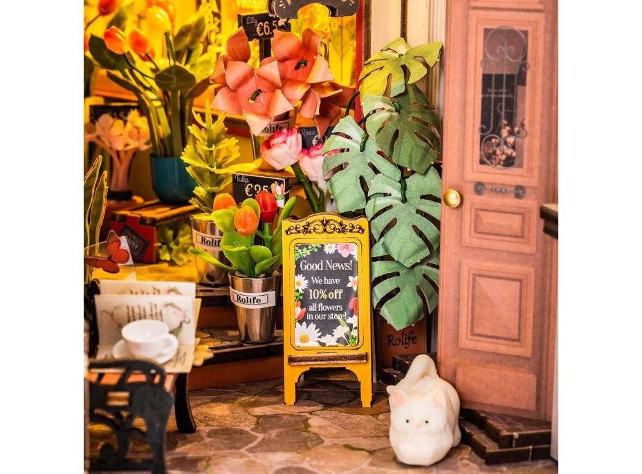 ROBOTIME Rolife DIY 3D Zarážka na knihy: Květinářství s LED osvětlením 164 dílků