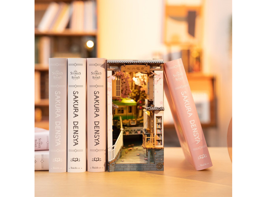 ROBOTIME Rolife DIY 3D Zarážka na knihy: Sakurová ulička s LED osvětlením 340 dílků