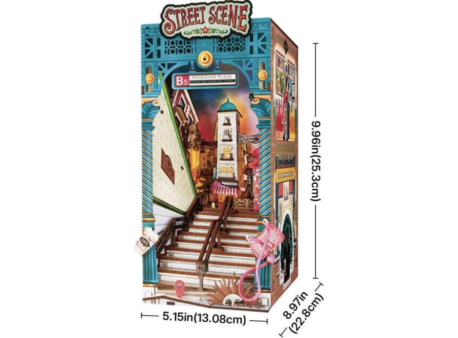 ROBOTIME Rolife DIY 3D Zarážka na knihy: Ulička s LED osvětlením 196 dílků