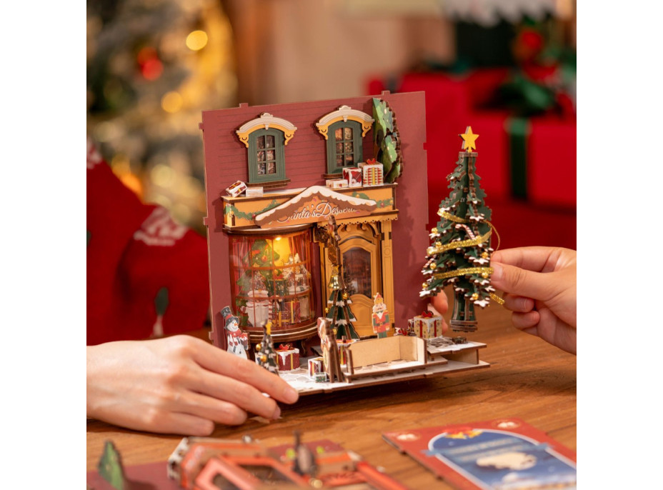 ROBOTIME Rolife DIY 3D Zarážka na knihy: Vánoční ulička s LED osvětlením 289 dílků