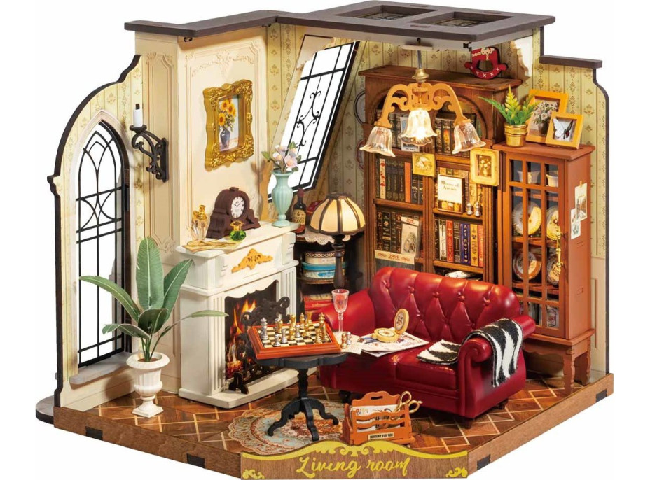ROBOTIME Rolife DIY 3D dřevěné puzzle Obývací pokoj s LED osvětlením