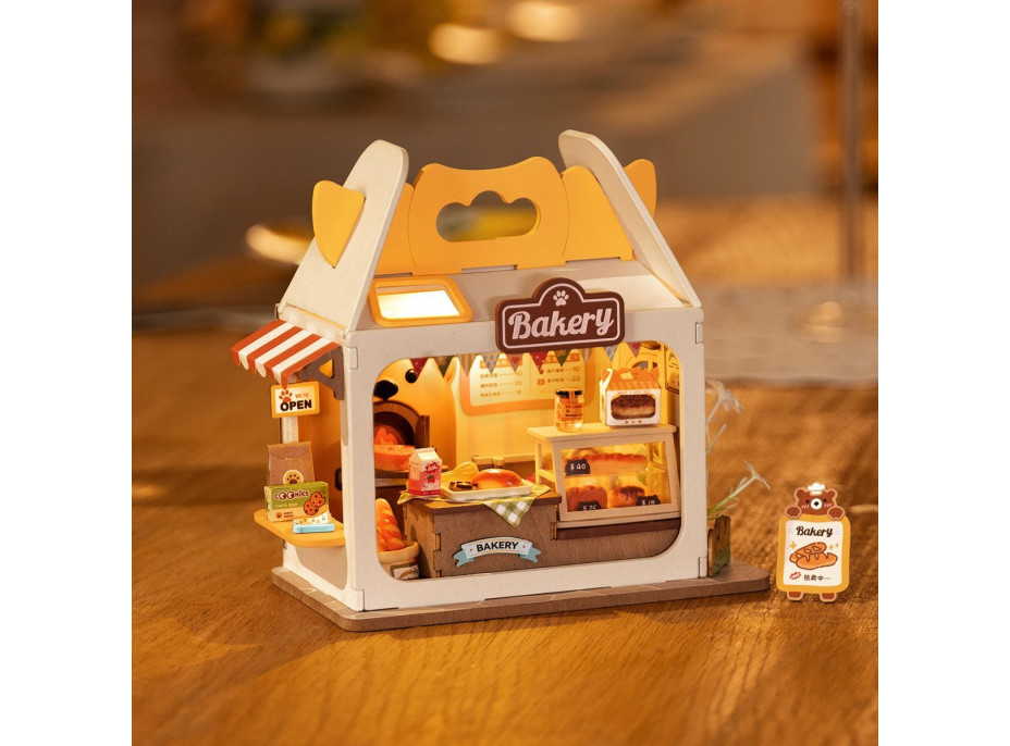 ROBOTIME Rolife DIY House: Teddyho pekařství s LED osvětlením 67 dílků