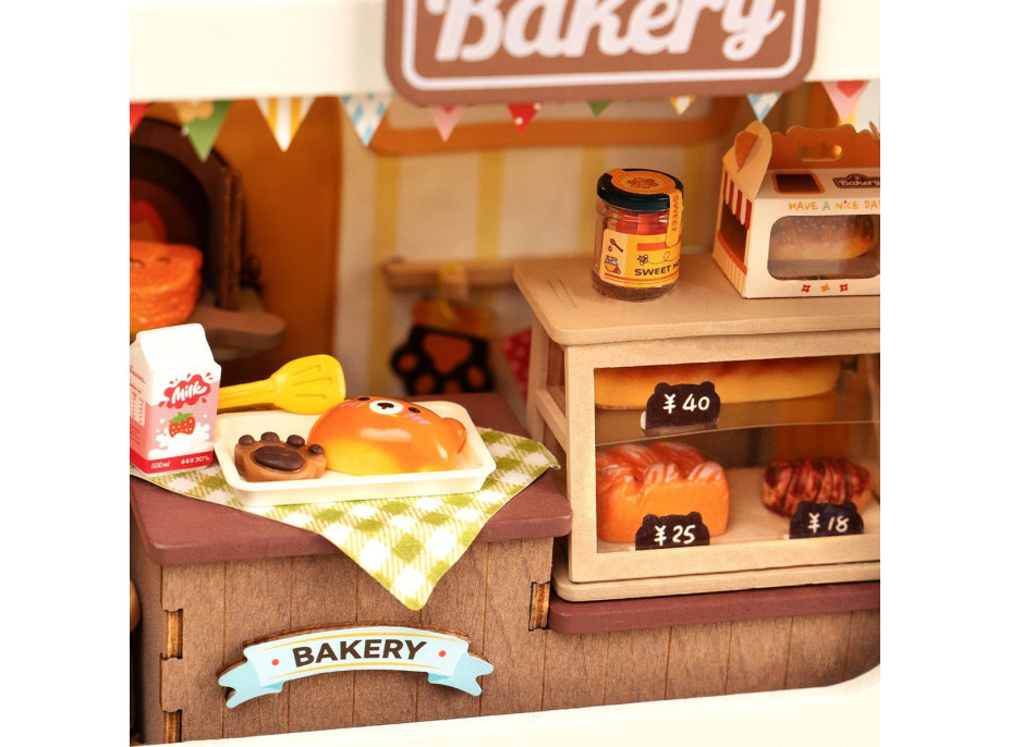 ROBOTIME Rolife DIY House: Teddyho pekařství s LED osvětlením 67 dílků