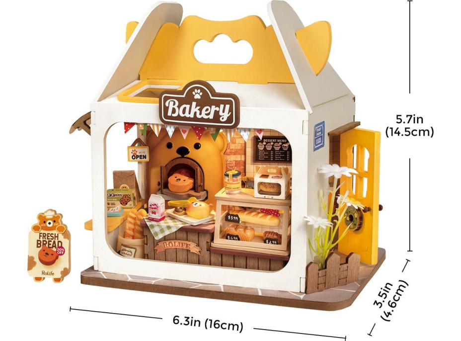 ROBOTIME Rolife DIY House: Teddyho pekařství s LED osvětlením 67 dílků
