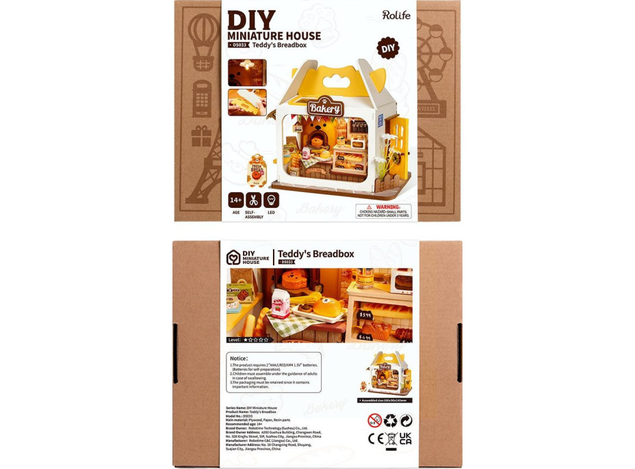 ROBOTIME Rolife DIY House: Teddyho pekařství s LED osvětlením 67 dílků