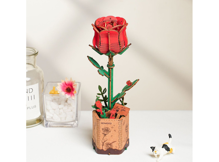 ROBOTIME Rowood 3D dřevěné puzzle Červená růže 106 dílků