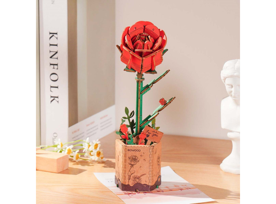 ROBOTIME Rowood 3D dřevěné puzzle Červená růže 106 dílků