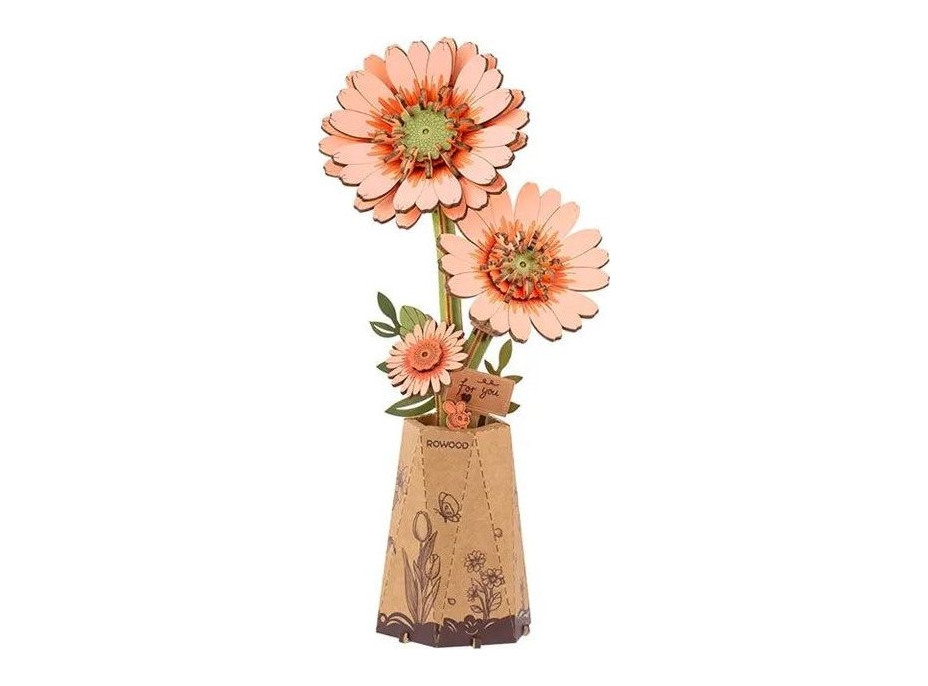 ROBOTIME Rowood 3D dřevěné puzzle Oranžová gerbera 105 dílků