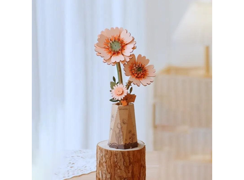 ROBOTIME Rowood 3D dřevěné puzzle Oranžová gerbera 105 dílků