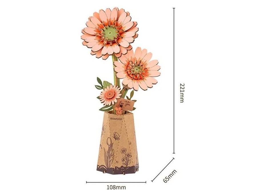 ROBOTIME Rowood 3D dřevěné puzzle Oranžová gerbera 105 dílků