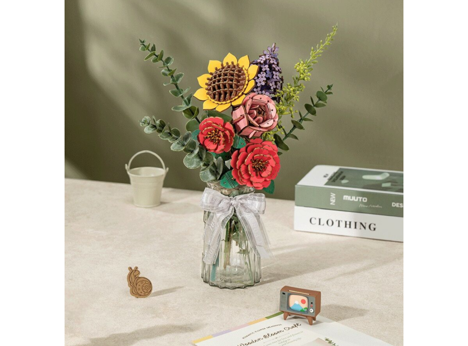 ROBOTIME Rowood 3D dřevěné puzzle Oranžová gerbera 105 dílků