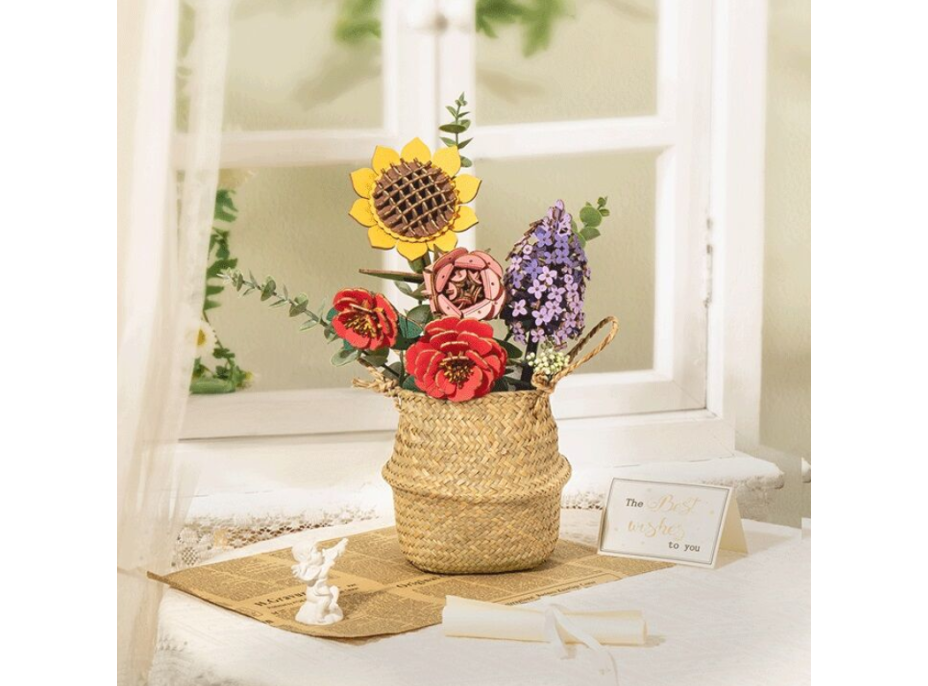 ROBOTIME Rowood 3D dřevěné puzzle Oranžová gerbera 105 dílků