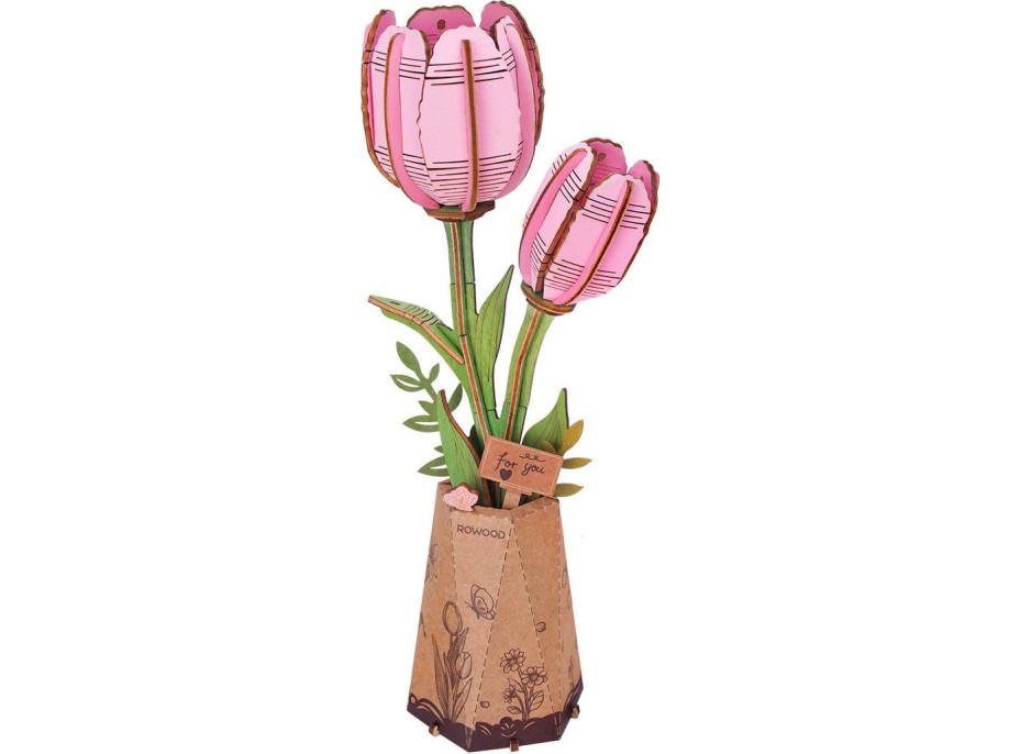 ROBOTIME Rowood 3D dřevěné puzzle Růžové tulipány 72 dílků