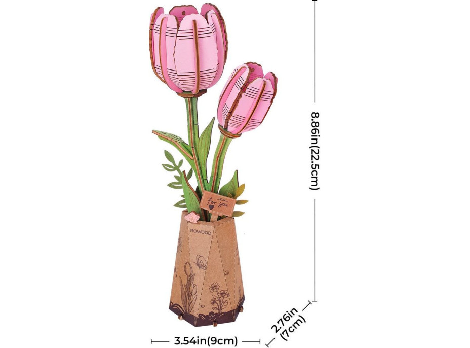 ROBOTIME Rowood 3D dřevěné puzzle Růžové tulipány 72 dílků