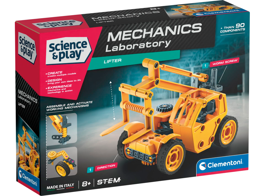 CLEMENTONI Science&Play Mechanická laboratoř Vysokozdvižný vozík