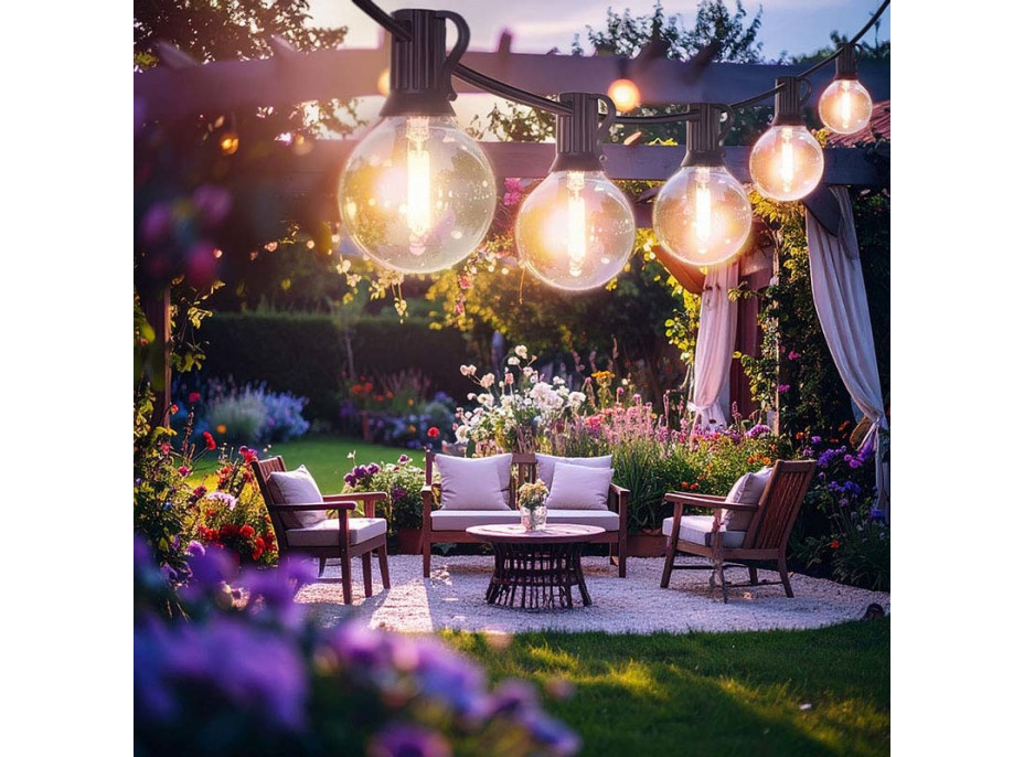 Solight LED venkovní balkonový řetěz s žárovkami, 10 žárovek, 5m+3m, 500lm, teplá bílá