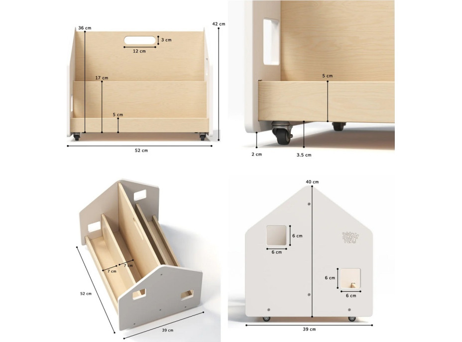 BusyKids Oboustranná knihovna na kolečkách bílá