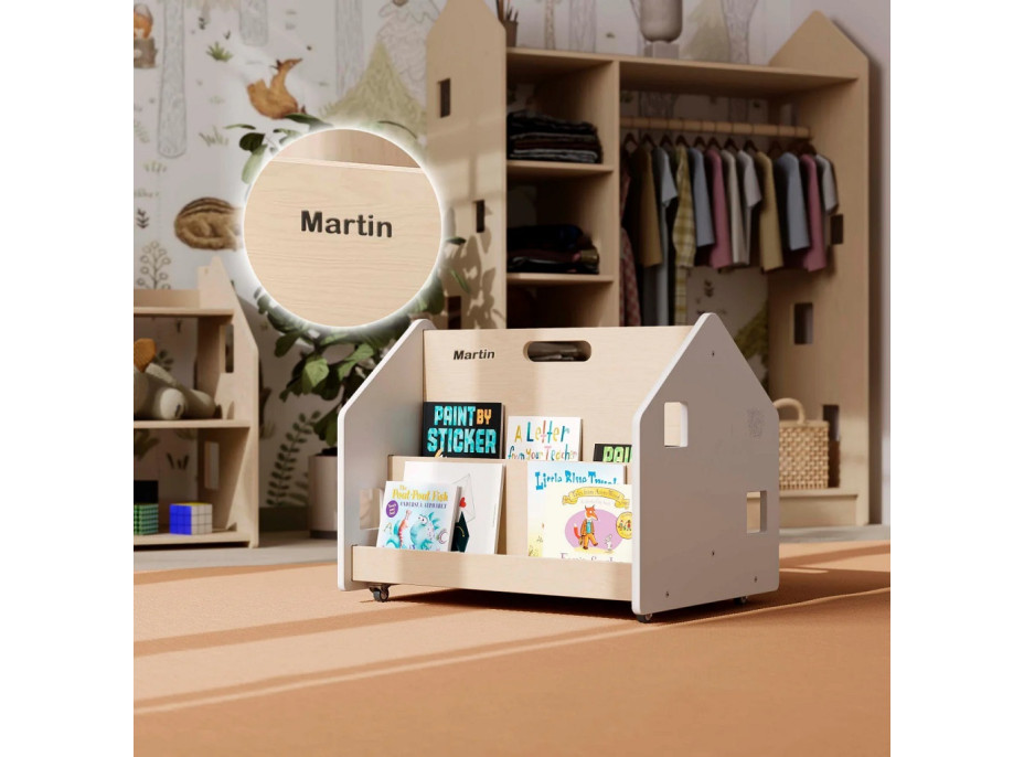 BusyKids Oboustranná knihovna na kolečkách bílá