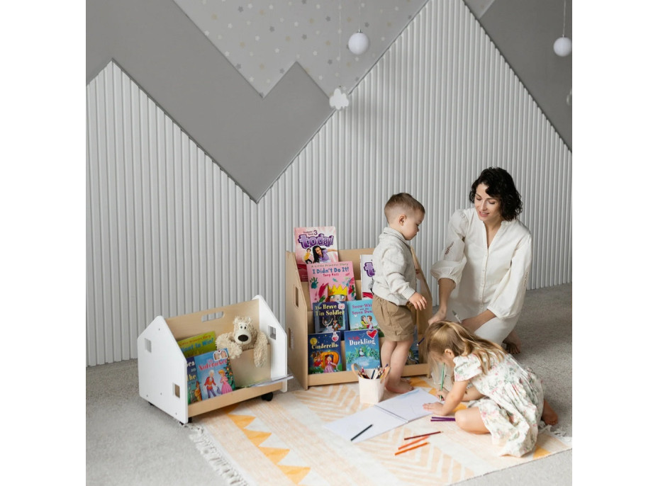 BusyKids Oboustranná knihovna na kolečkách bílá