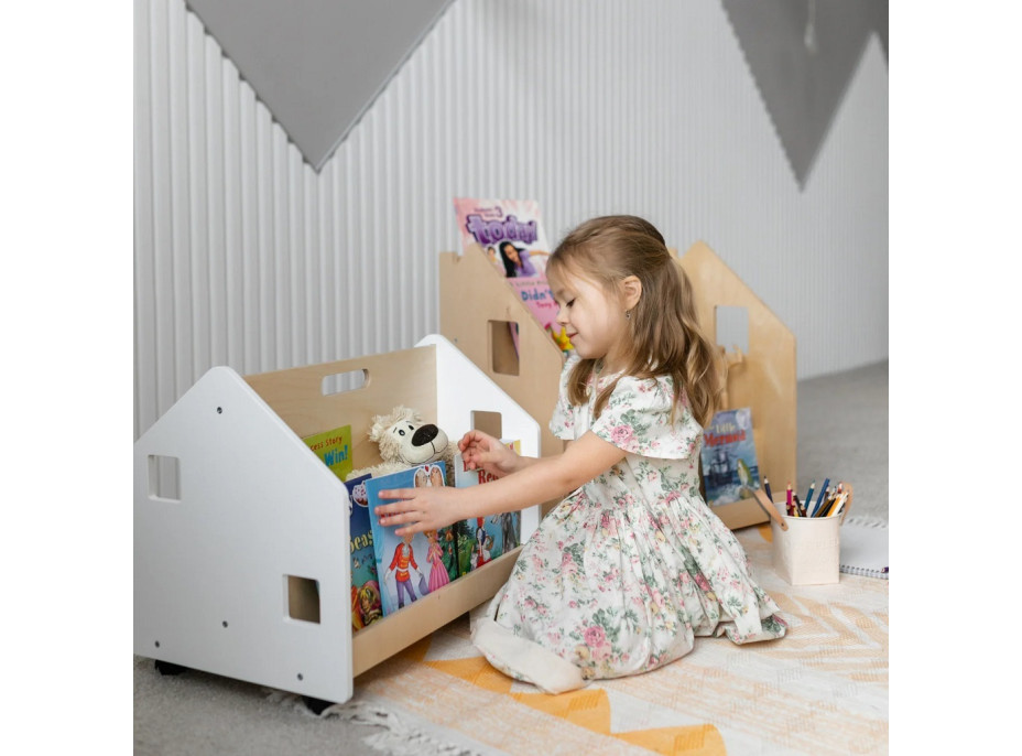 BusyKids Oboustranná knihovna na kolečkách bílá