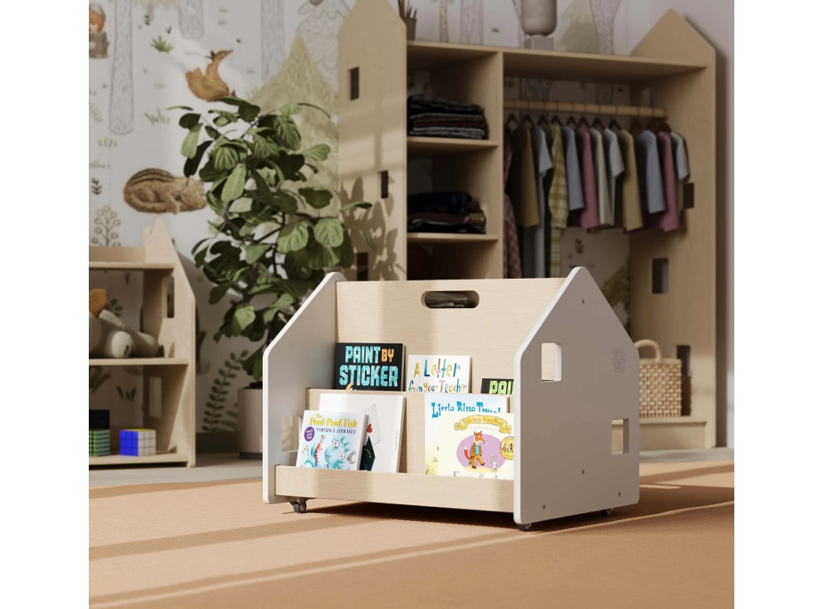 BusyKids Oboustranná knihovna na kolečkách bílá