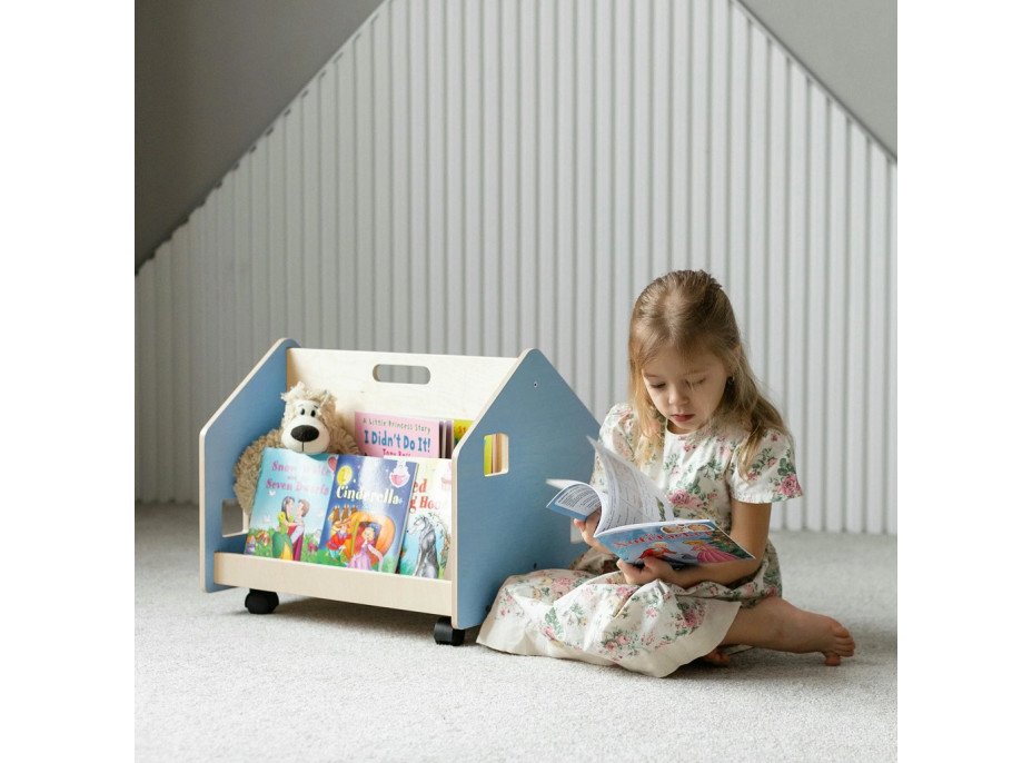 BusyKids Oboustranná knihovna na kolečkách modrá