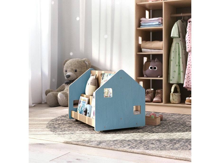 BusyKids Oboustranná knihovna na kolečkách modrá