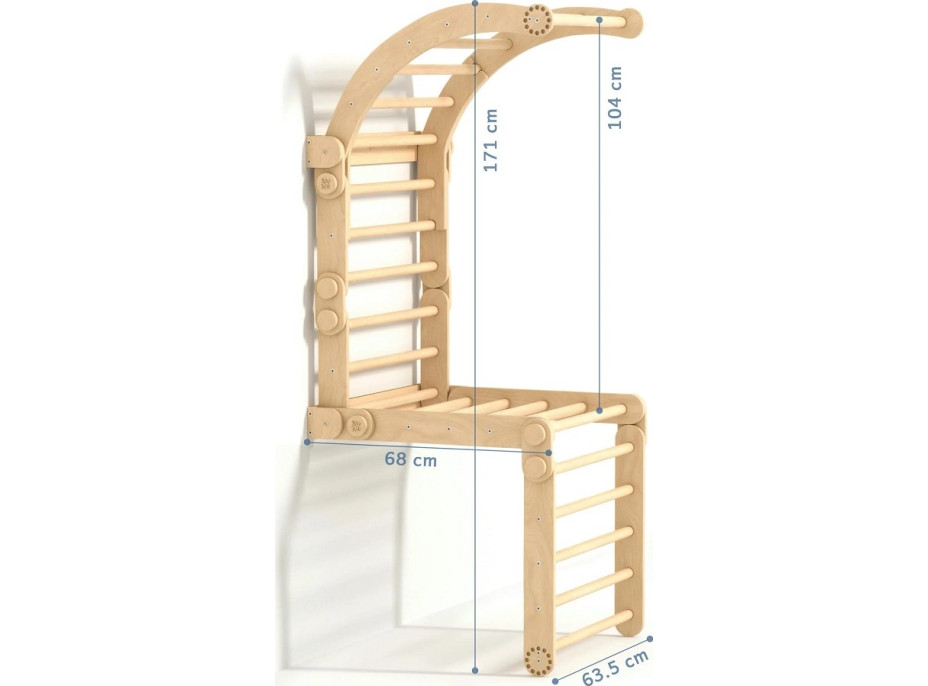 BusyKids Dřevěné domácí žebřiny s hrazdou nelakované