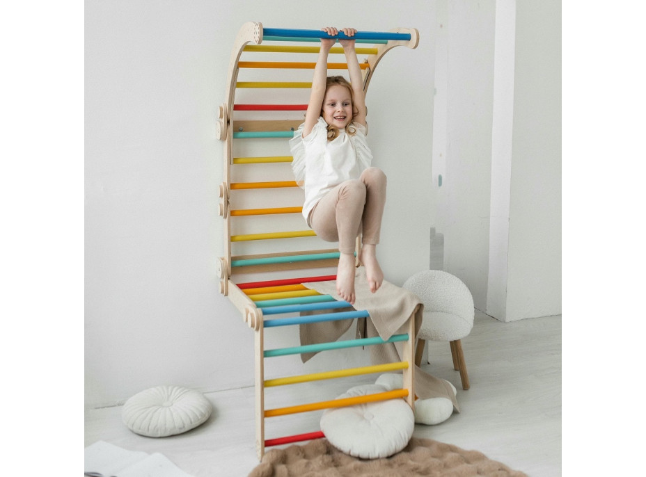 BusyKids Dřevěné domácí žebřiny s hrazdou duhové