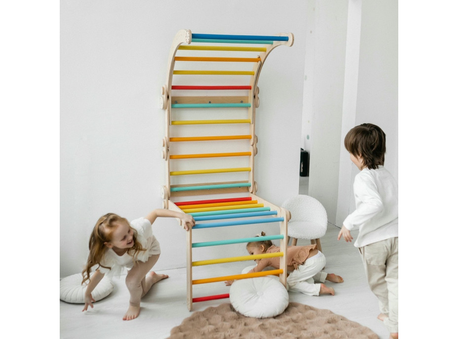 BusyKids Dřevěné domácí žebřiny s hrazdou duhové