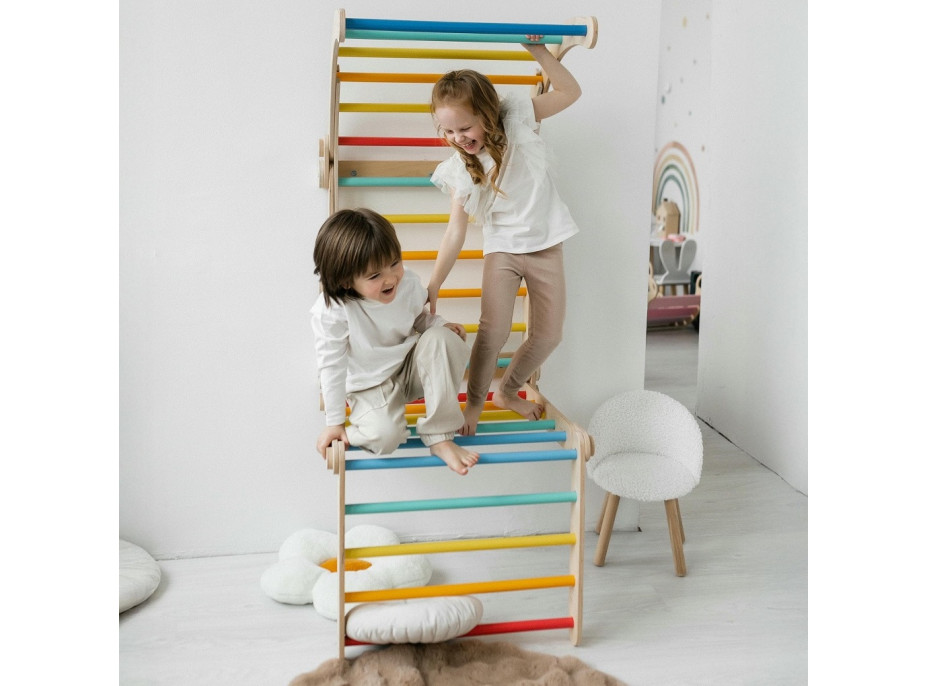 BusyKids Dřevěné domácí žebřiny s hrazdou duhové