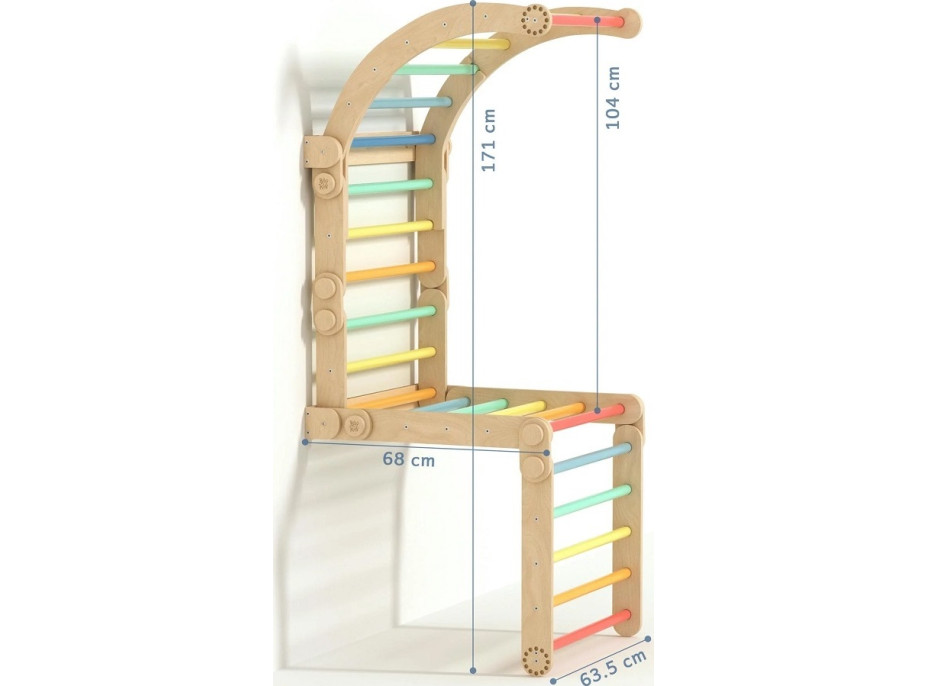 BusyKids Dřevěné domácí žebřiny s hrazdou duhové