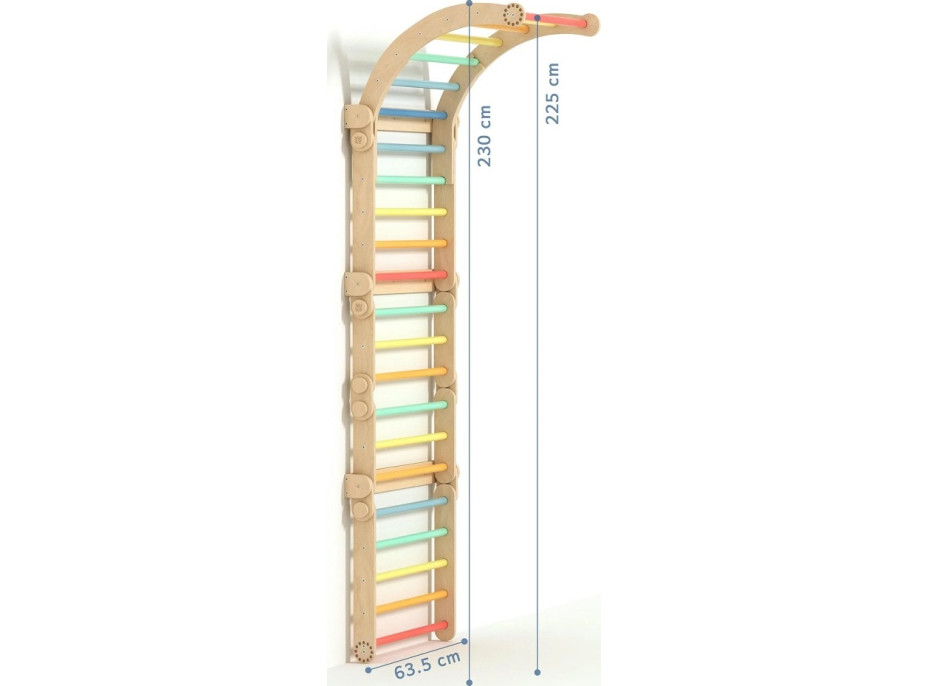 BusyKids Dřevěné domácí žebřiny s hrazdou duhové