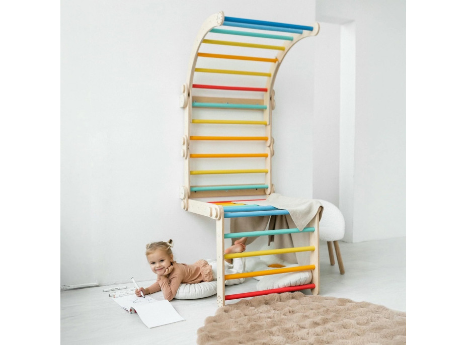 BusyKids Dřevěné domácí žebřiny s hrazdou duhové