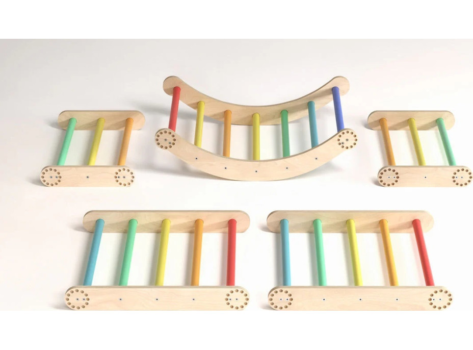 BusyKids Dřevěné domácí žebřiny s hrazdou duhové
