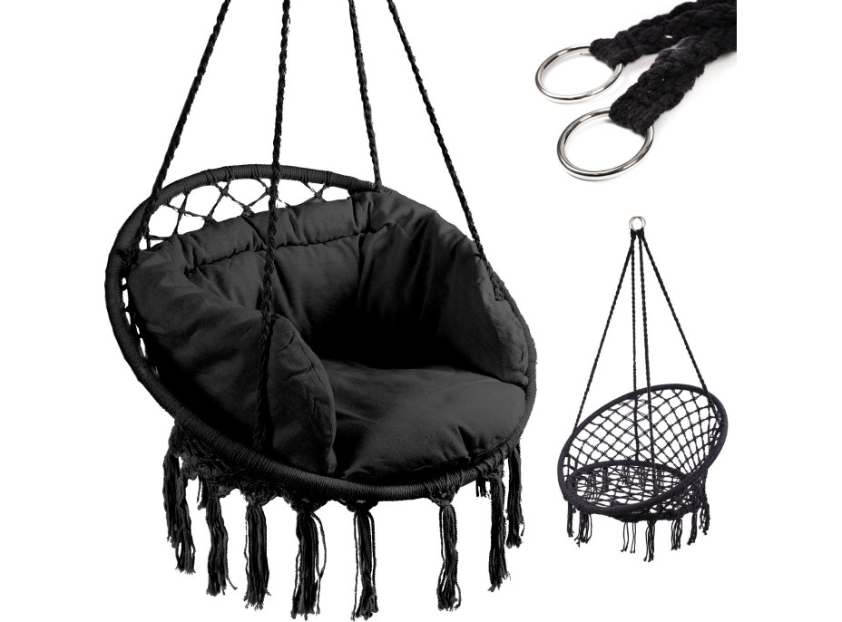 Houpací křeslo LUARO s opěradlem - černé - 80 cm + polštář