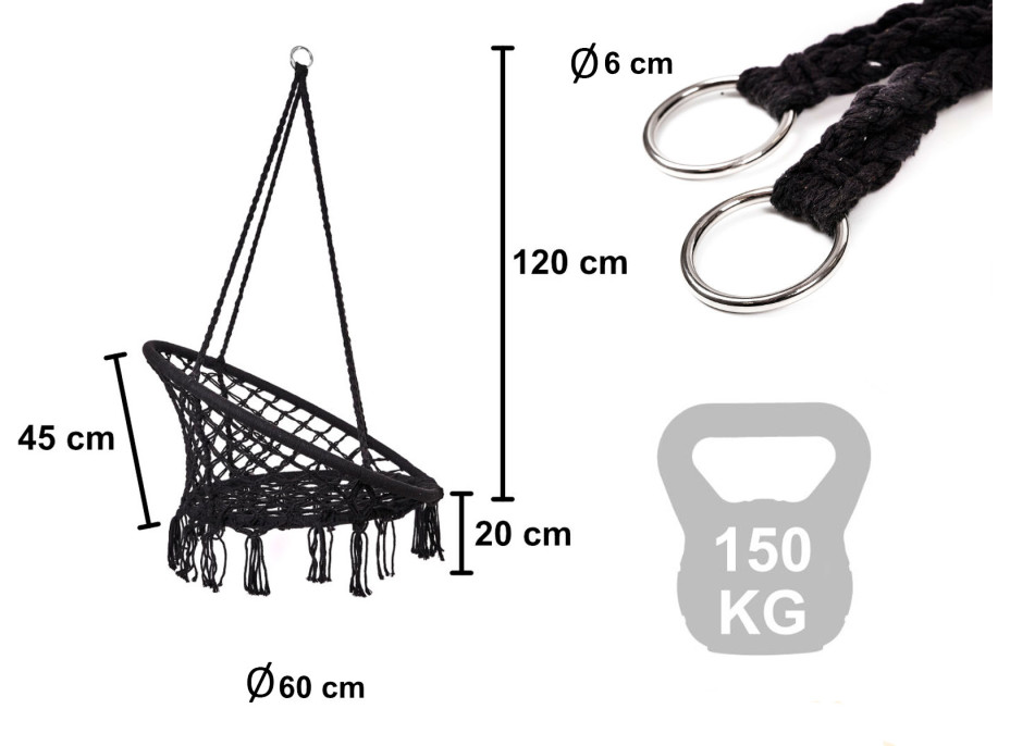 Houpací křeslo LUARO s opěradlem - černé - 80 cm