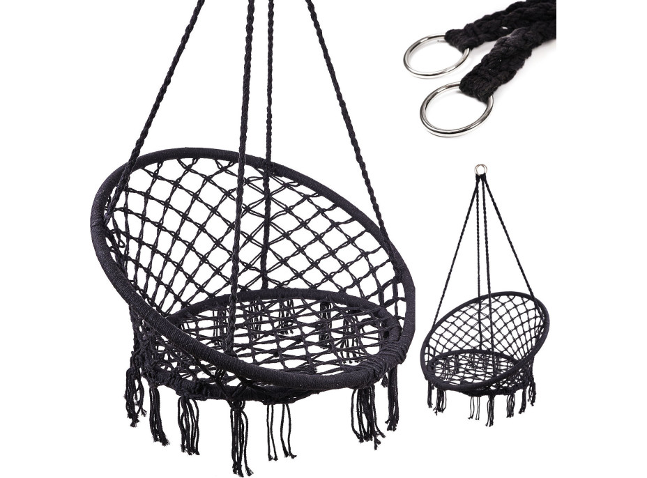 Houpací křeslo LUARO s opěradlem - černé - 80 cm