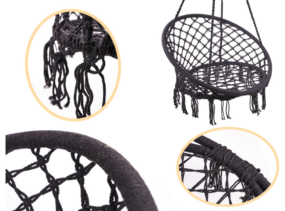 Houpací křeslo LUARO s opěradlem - černé - 80 cm + polštář