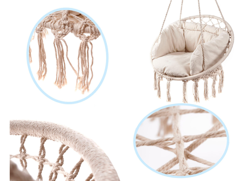 Houpací křeslo LUARO s opěradlem - ecru - 80 cm + polštář