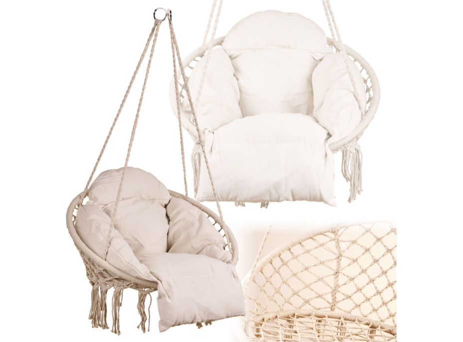 Houpací křeslo LUARO s opěradlem - ecru - 80 cm + polštář XXL