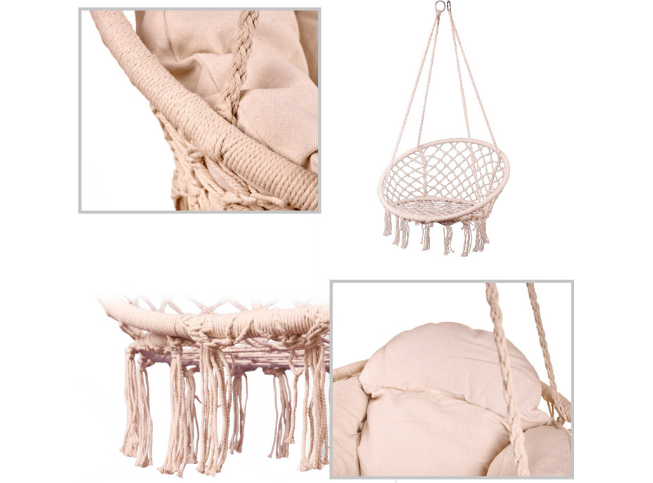 Houpací křeslo LUARO s opěradlem - ecru - 80 cm + polštář XXL