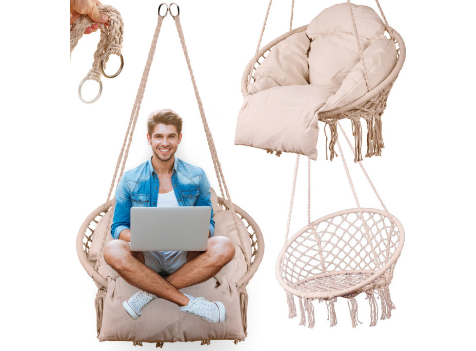 Houpací křeslo LUARO s opěradlem - ecru - 80 cm + polštář XXL