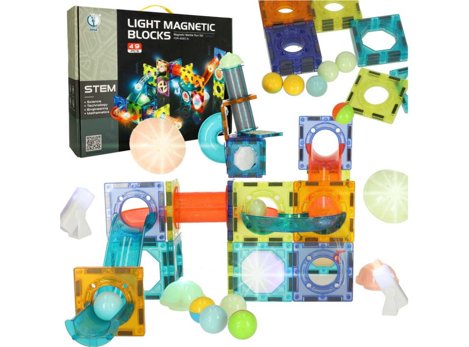 Svítící magnetická kuličková dráha - 49 prvků