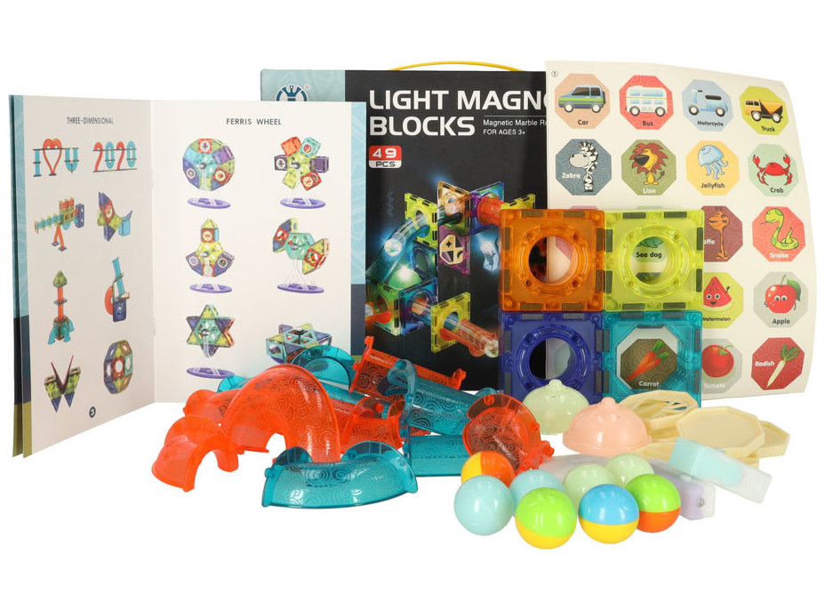 Svítící magnetická kuličková dráha - 49 prvků