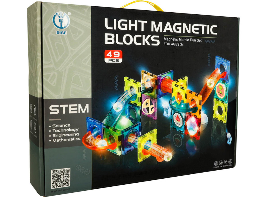 Svítící magnetická kuličková dráha - 49 prvků