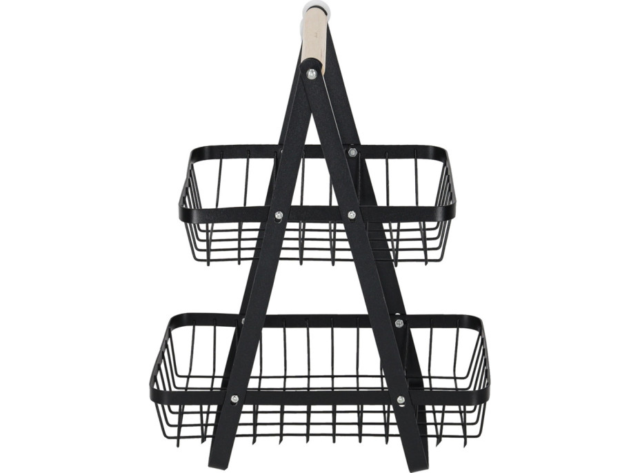 Dvoupatrový koš na ovoce a zeleninu - černý (kov, dřevo)