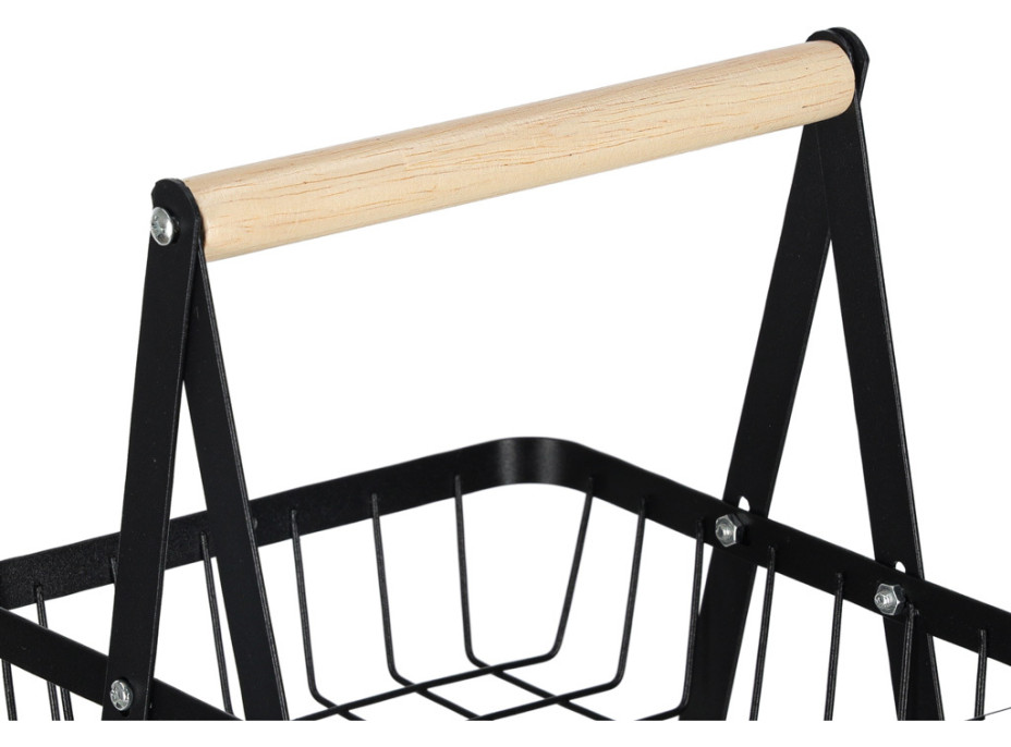 Dvoupatrový koš na ovoce a zeleninu - černý (kov, dřevo)